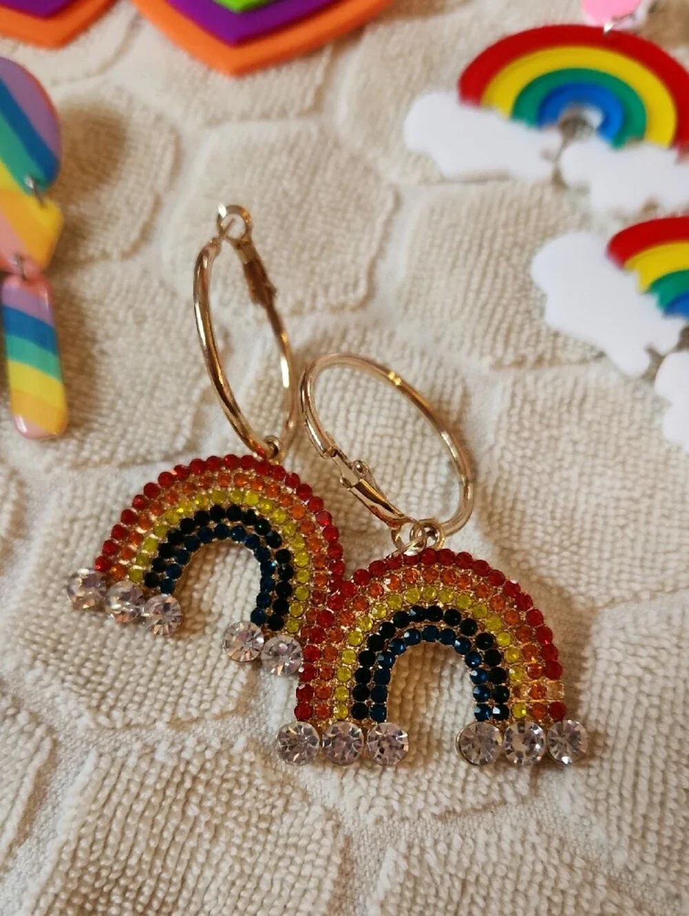 Colorful Rainbow & Heart Earrings Set - Multicolor